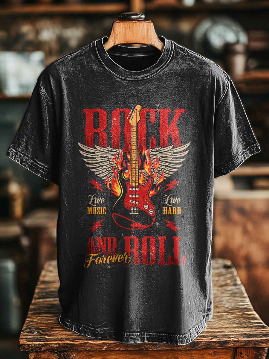 Vintage ROCK AND ROLL Printed Casual Short Sleeve T-Shirt