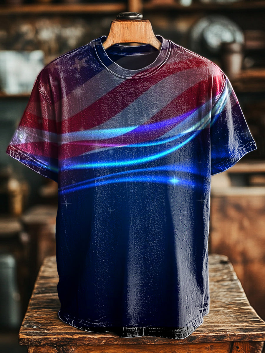 Vintage Independence Day Flag Abstract Print Casual Short Sleeve T-Shirt