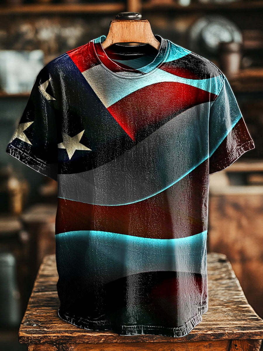 Vintage Independence Day Flag Print Casual Short Sleeve T-Shirt