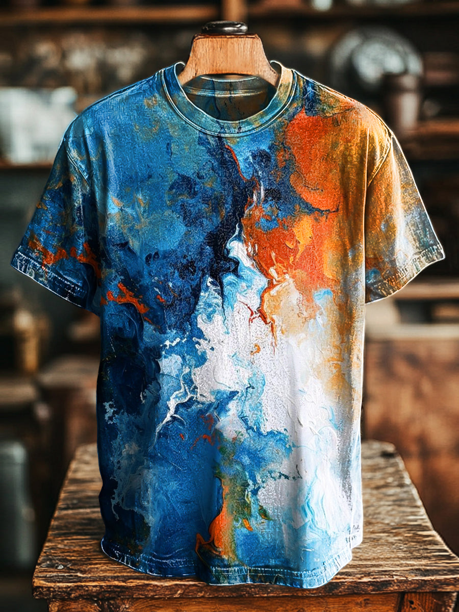 Vintage Abstract Colorful Oil Painting Art Print Casual Short Sleeve T-Shirt