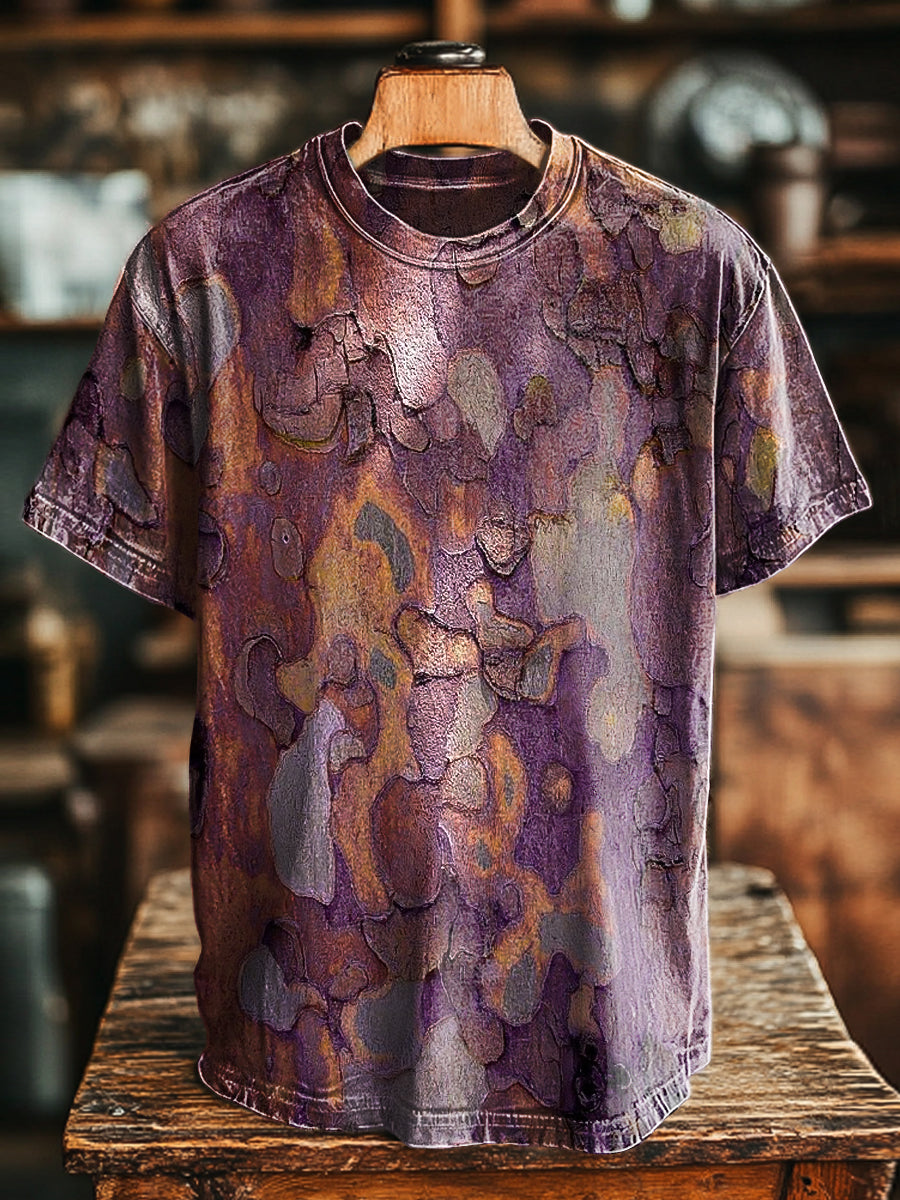 Vintage Aged Mottled Abstract Art Print Casual Short Sleeve T-Shirt
