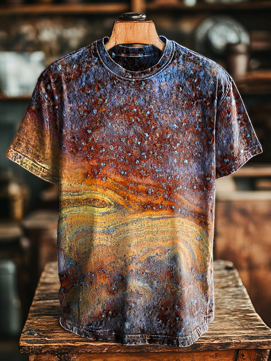 Vintage Aged Textured Abstract Art Print Casual Short Sleeve T-Shirt
