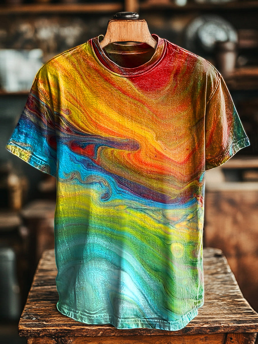 Vintage Colorful Textured Art Print Casual Short Sleeve T-Shirt