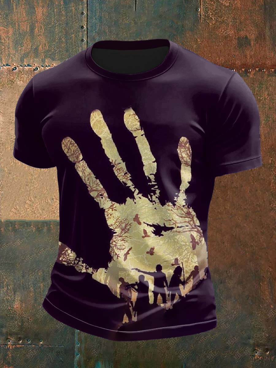 Retro Dark Walking Dead Abstract Print Casual Cotton Short Sleeve T-Shirt