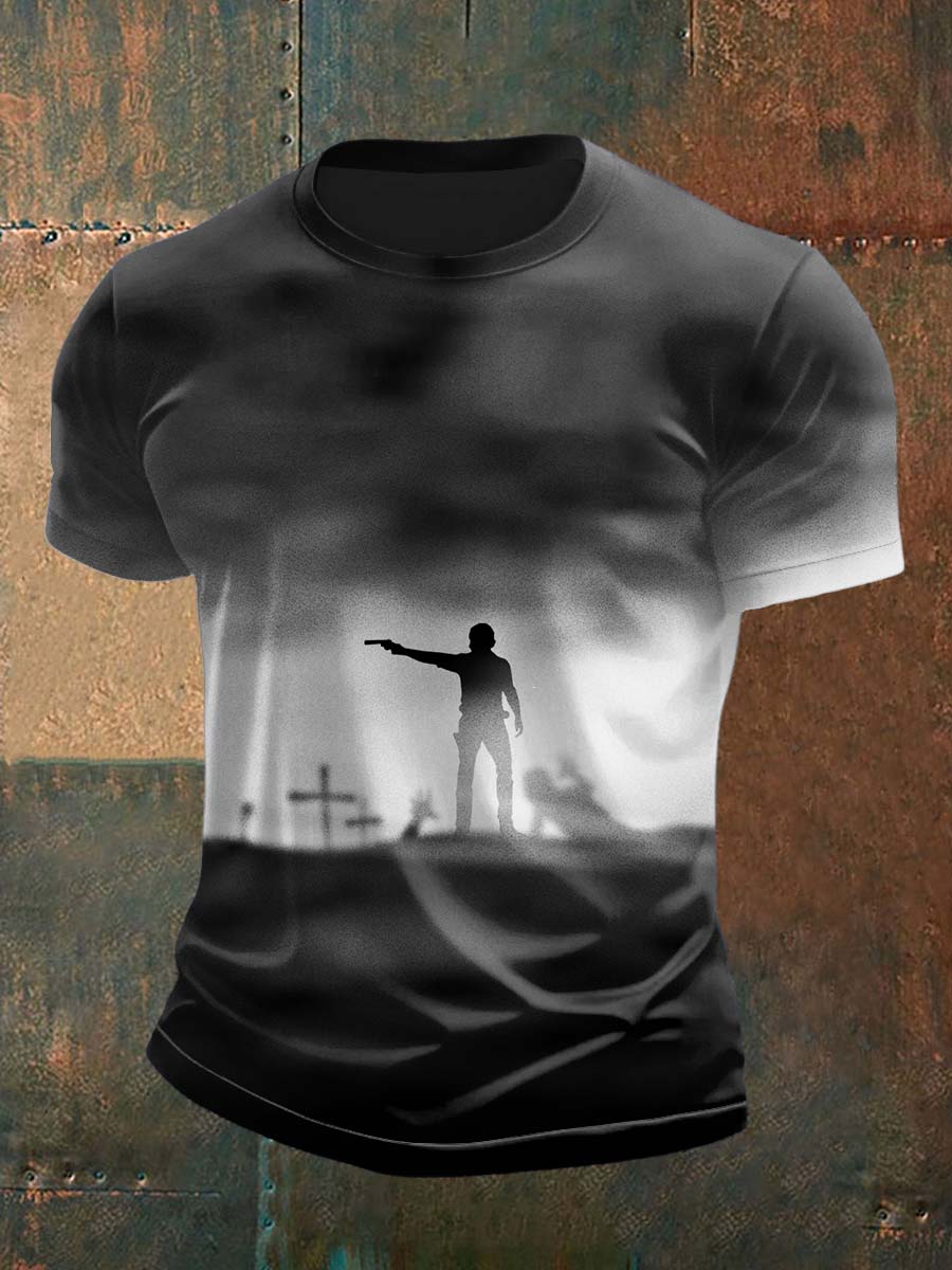 Retro Dark Walking Dead Gradient Abstract Print Casual Cotton Short Sleeve T-Shirt