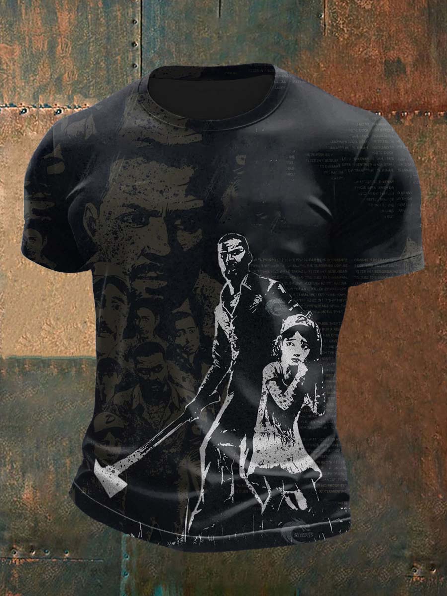 Vintage The Walking Dead Abstract Print Casual Cotton Short Sleeve T-Shirt