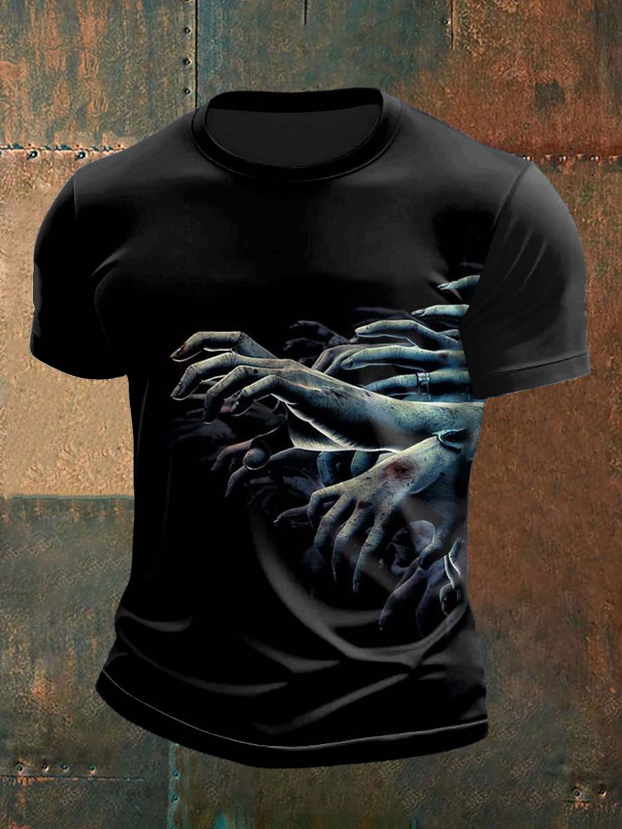 Retro Walking Dead Dark Hand Abstract Print Casual Cotton Short Sleeve T-Shirt