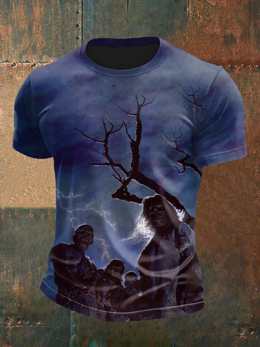 Retro Walking Dead Dark Zombie Abstract Print Casual Cotton Short Sleeve T-Shirt