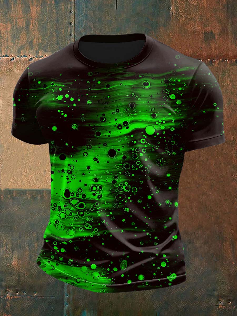Retro Green Music Festival Bubble Gradient Abstract Print Casual Cotton Short Sleeve T-Shirt