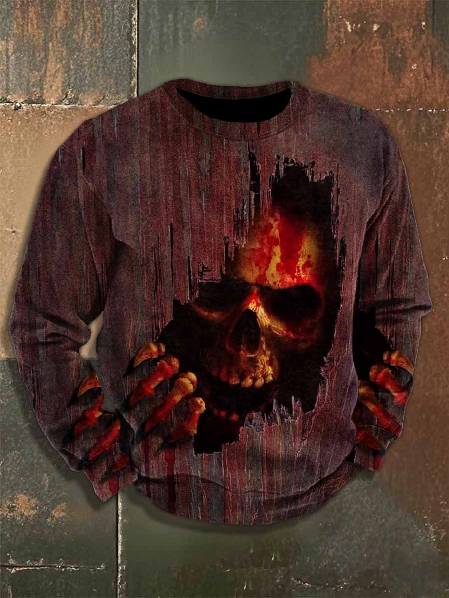 Retro Horror Skull Print Casual Sweatshirt