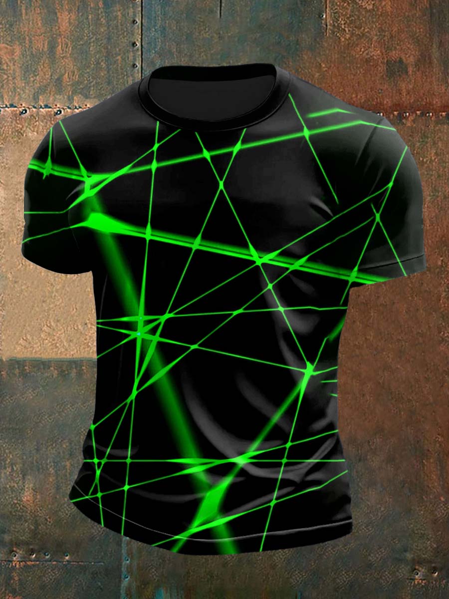 Retro Live on the Green Music Festival Line Design Abstract Print Casual Cotton Short Sleeve T-Shirt