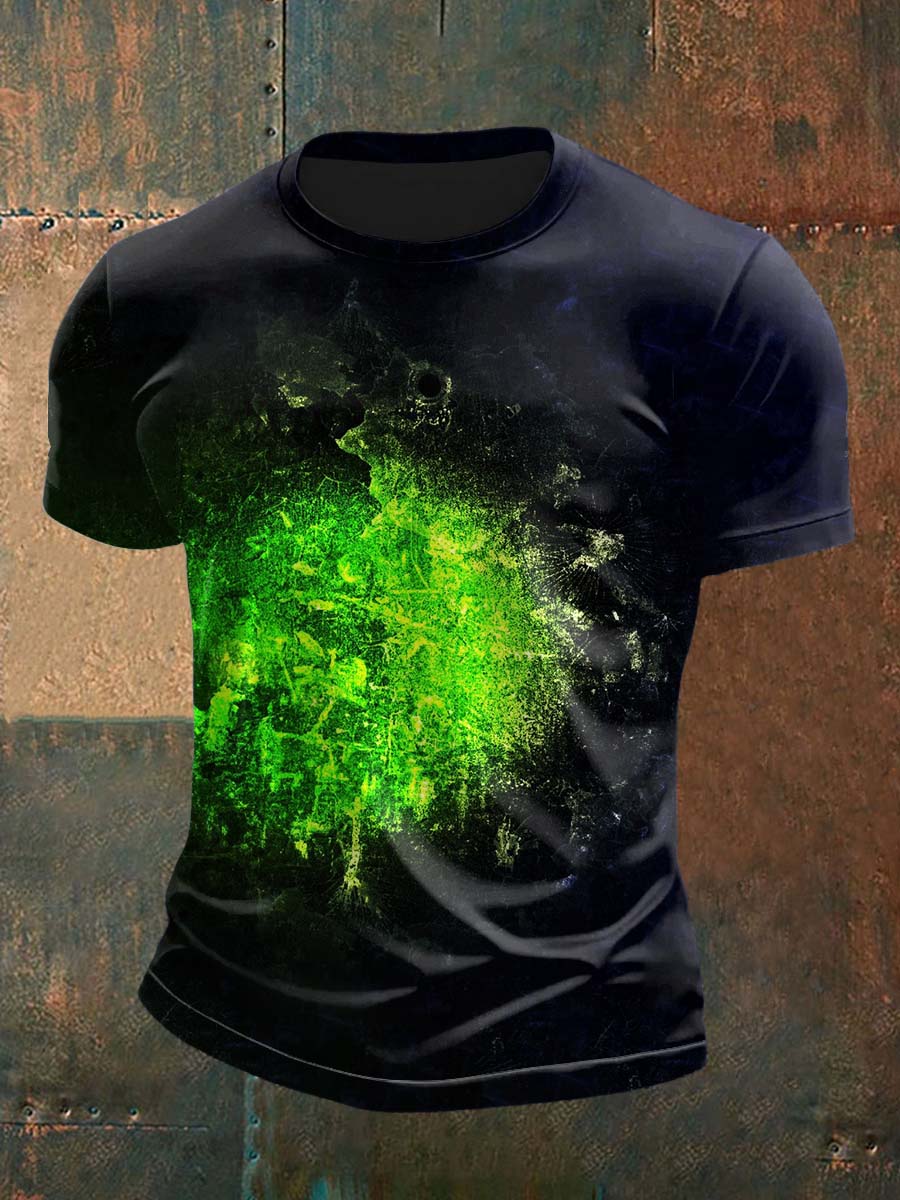 Retro Live on the Green Music Festival Swirl Gradient Green Abstract Print Casual Cotton Short Sleeve T-Shirt