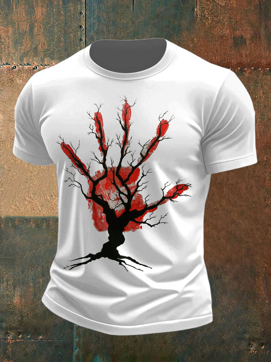 Palm Printed Vintage Fashion Loose Short Sleeve T-Shirt