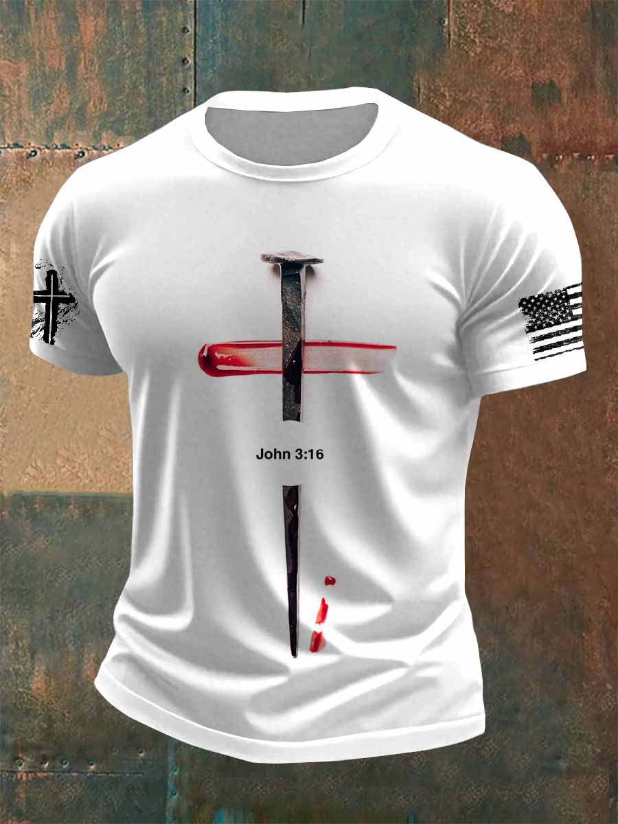 Men's Christian Print Casual Short Sleeve T-Shirt