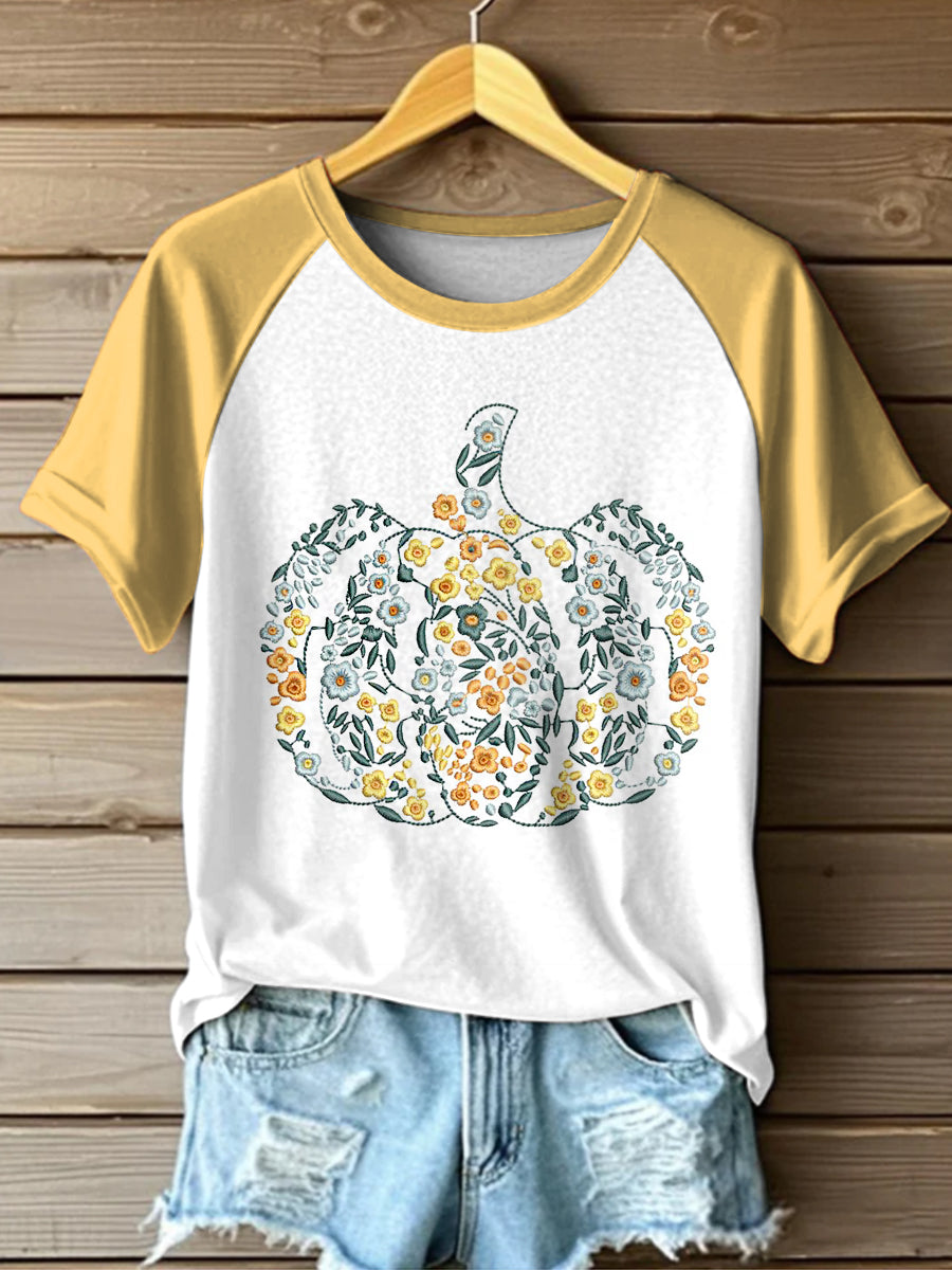Women's Pumpkin Art Printed Vintage Fashion Loose Short Sleeve T-Shirt