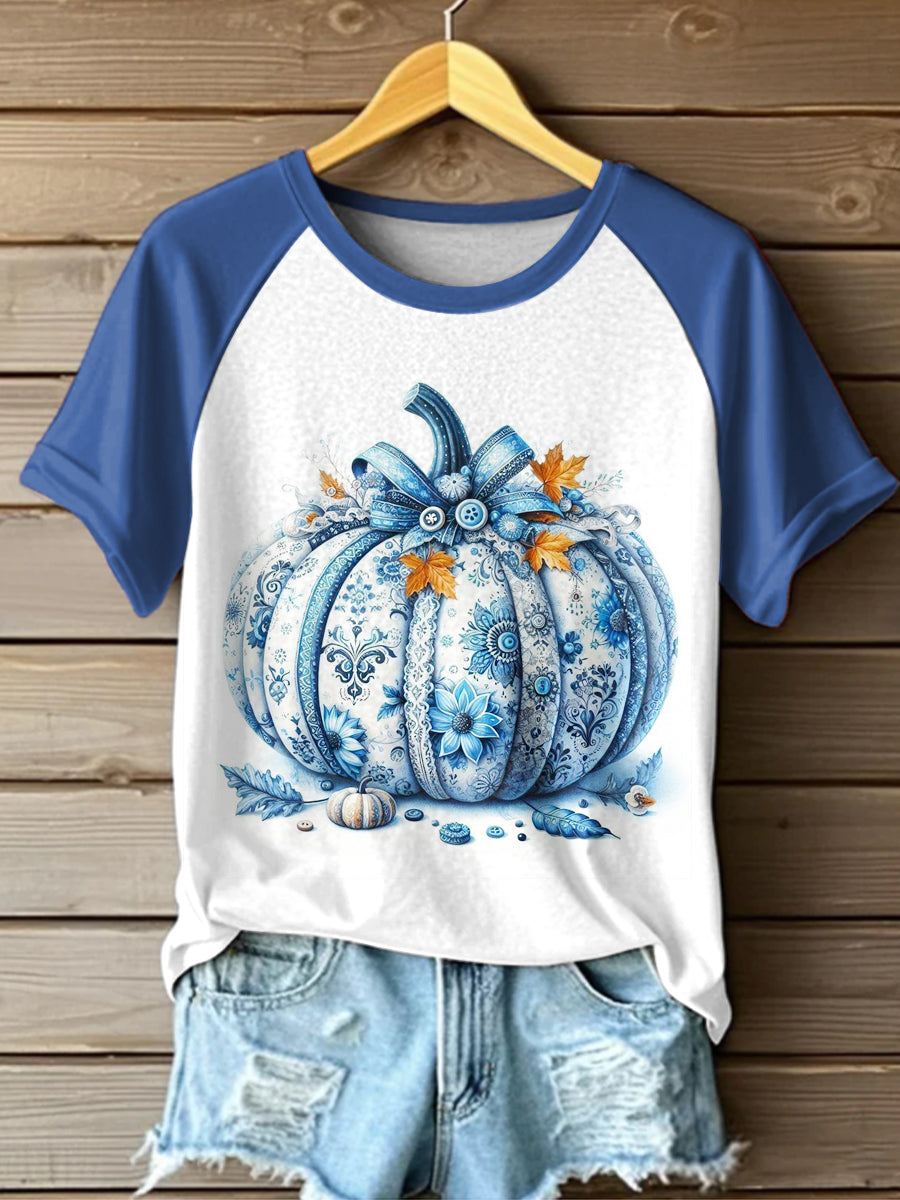 Women's Pumpkin Art Printed Vintage Fashion Loose Short Sleeve T-Shirt