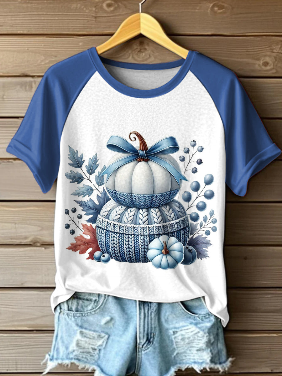 Women's Pumpkin Art Printed Vintage Fashion Loose Short Sleeve T-Shirt