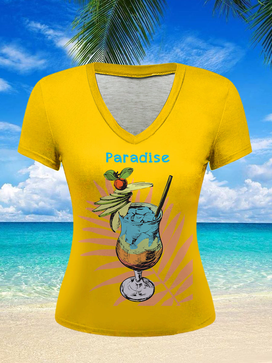 Women's Vintage Fruit Juice Printed Vintage Fashion Loose Short Sleeve T-Shirt