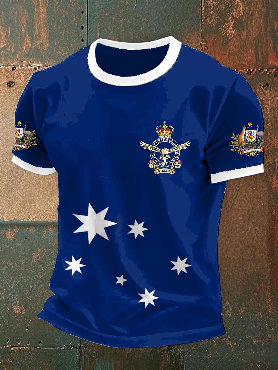 Vintage Australian Flag Badge Print Casual Cotton Short Sleeve T-Shirt