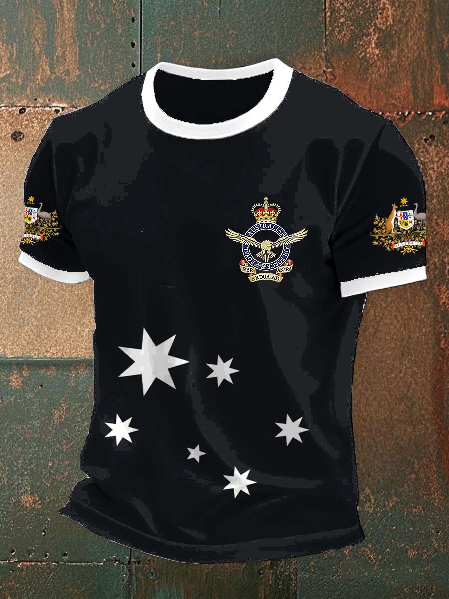 Vintage Australian Flag Badge Print Casual Cotton Short Sleeve T-Shirt