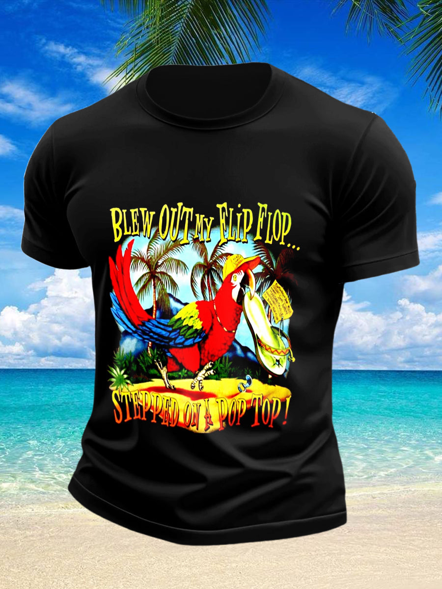 Men's Jimmy Buffett's Parrot Tropical Beach Printed Vintage Fashion Loose Short Sleeve T-Shirt