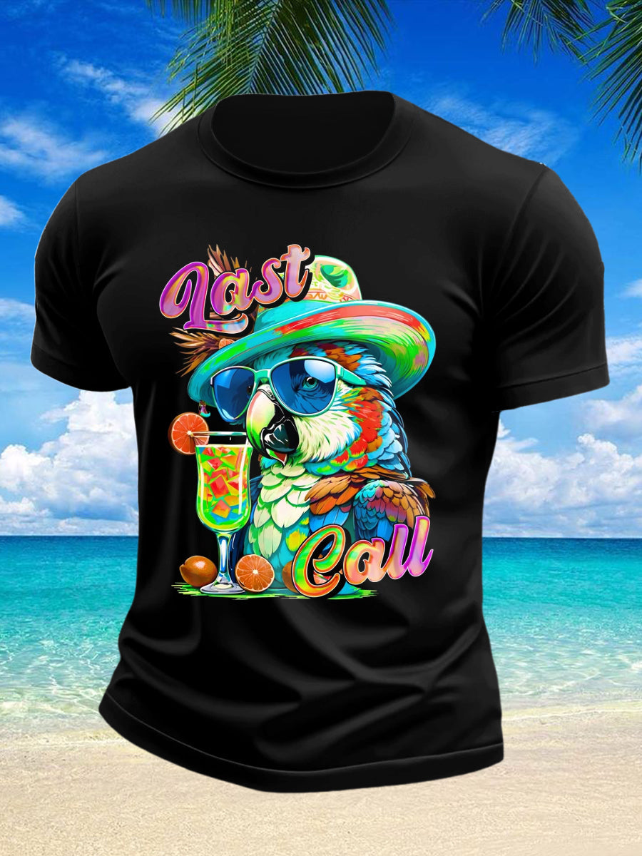 Men's Parrot Tropical Beach Printed Vintage Fashion Loose Short Sleeve T-Shirt