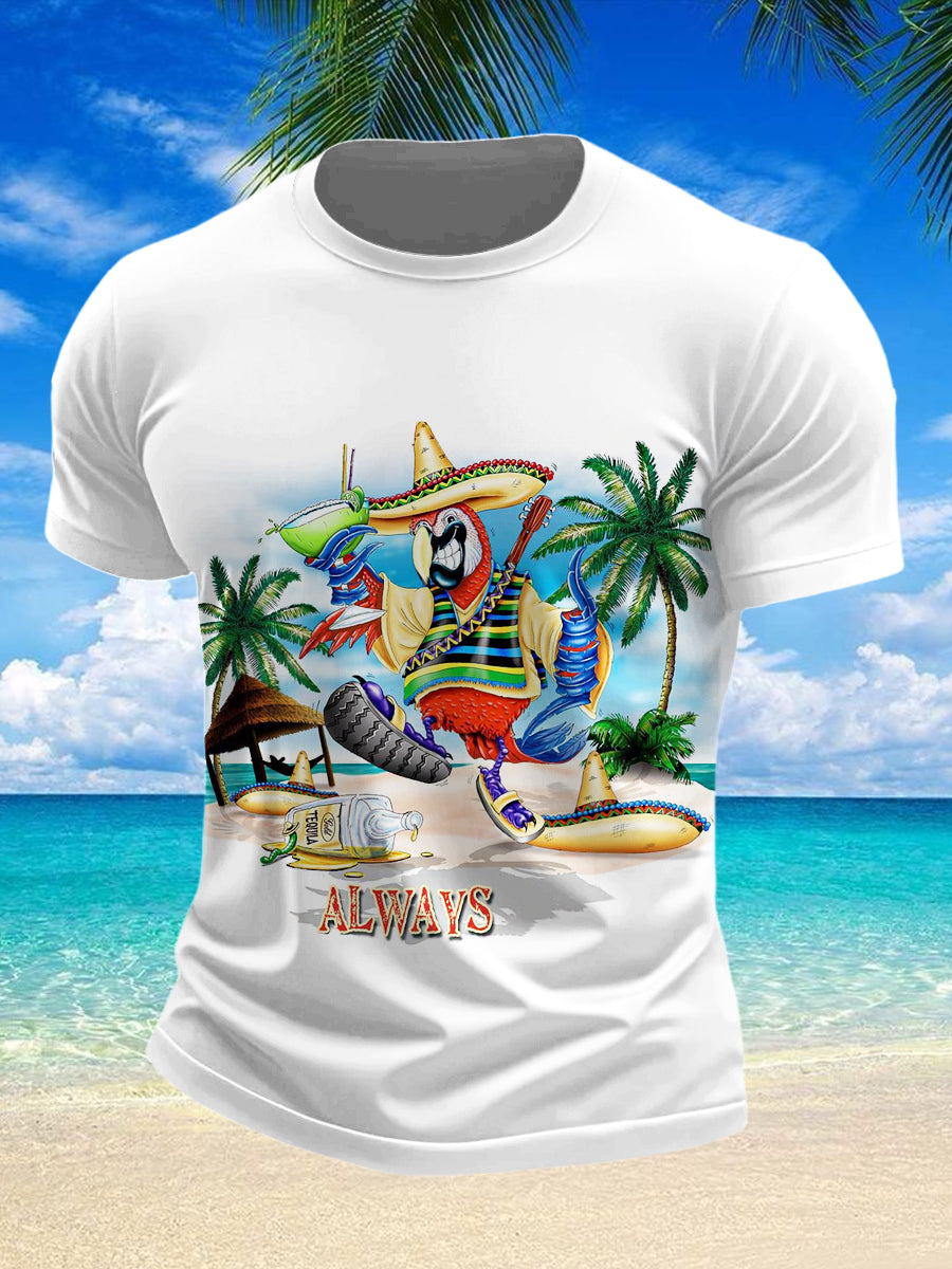 Men's Jimmy Buffett's Parrot Tropical Beach Printed Vintage Fashion Loose Short Sleeve T-Shirt