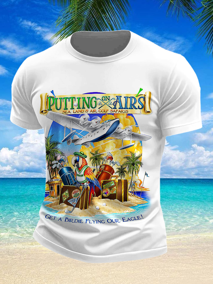 Men's Jimmy Buffett's Parrot Tropical Beach Printed Vintage Fashion Loose Short Sleeve T-Shirt