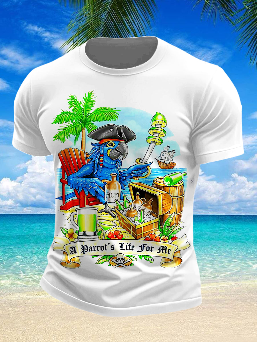 Men's Jimmy Buffett's Parrot Tropical Beach Printed Vintage Fashion Loose Short Sleeve T-Shirt
