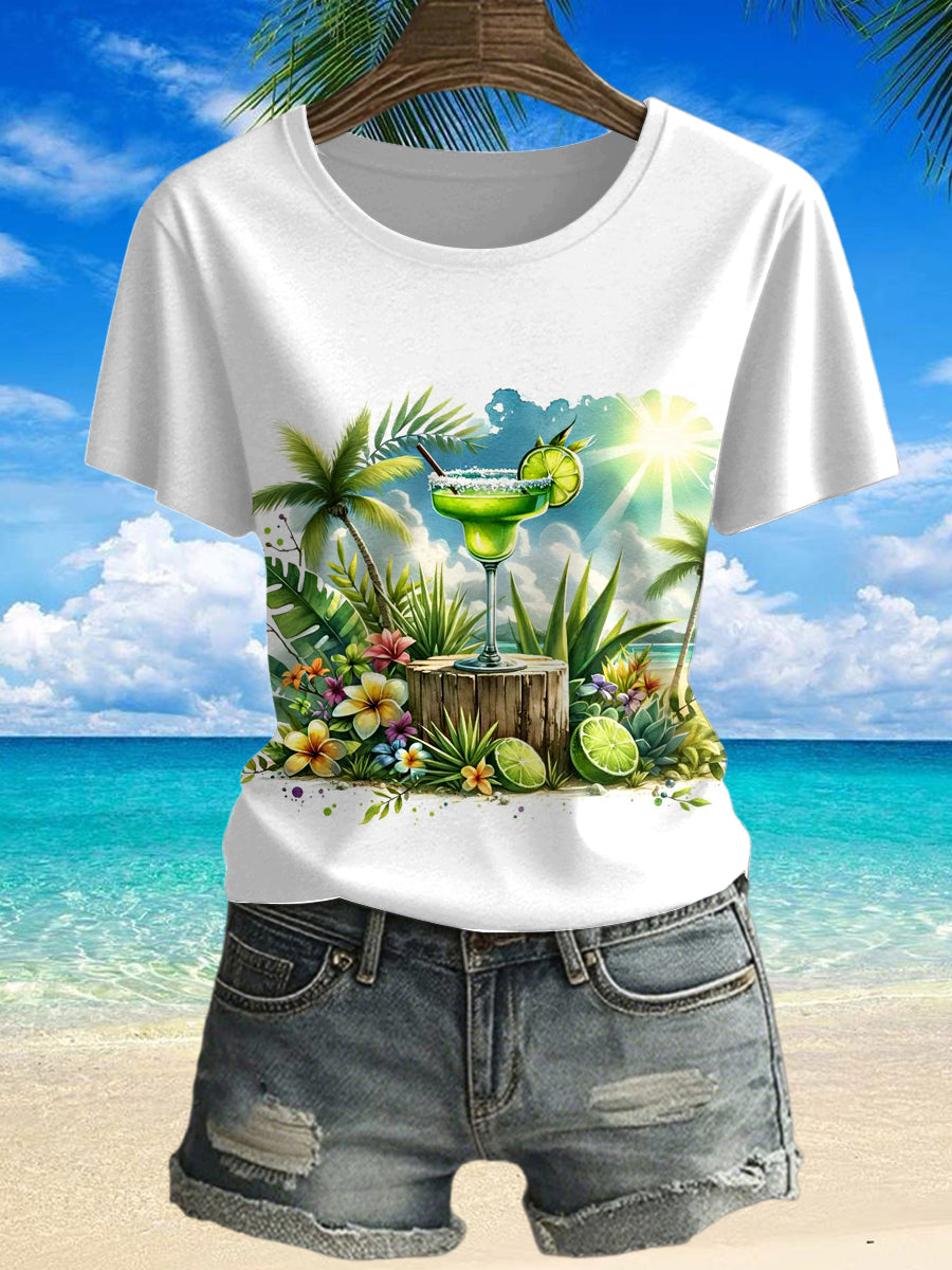 Women's Tropical Beach Printed Vintage Fashion Loose Short Sleeve T-Shirt