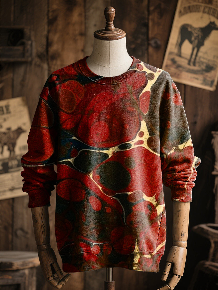Retro Art Abstract Ripple Print Casual Pullover