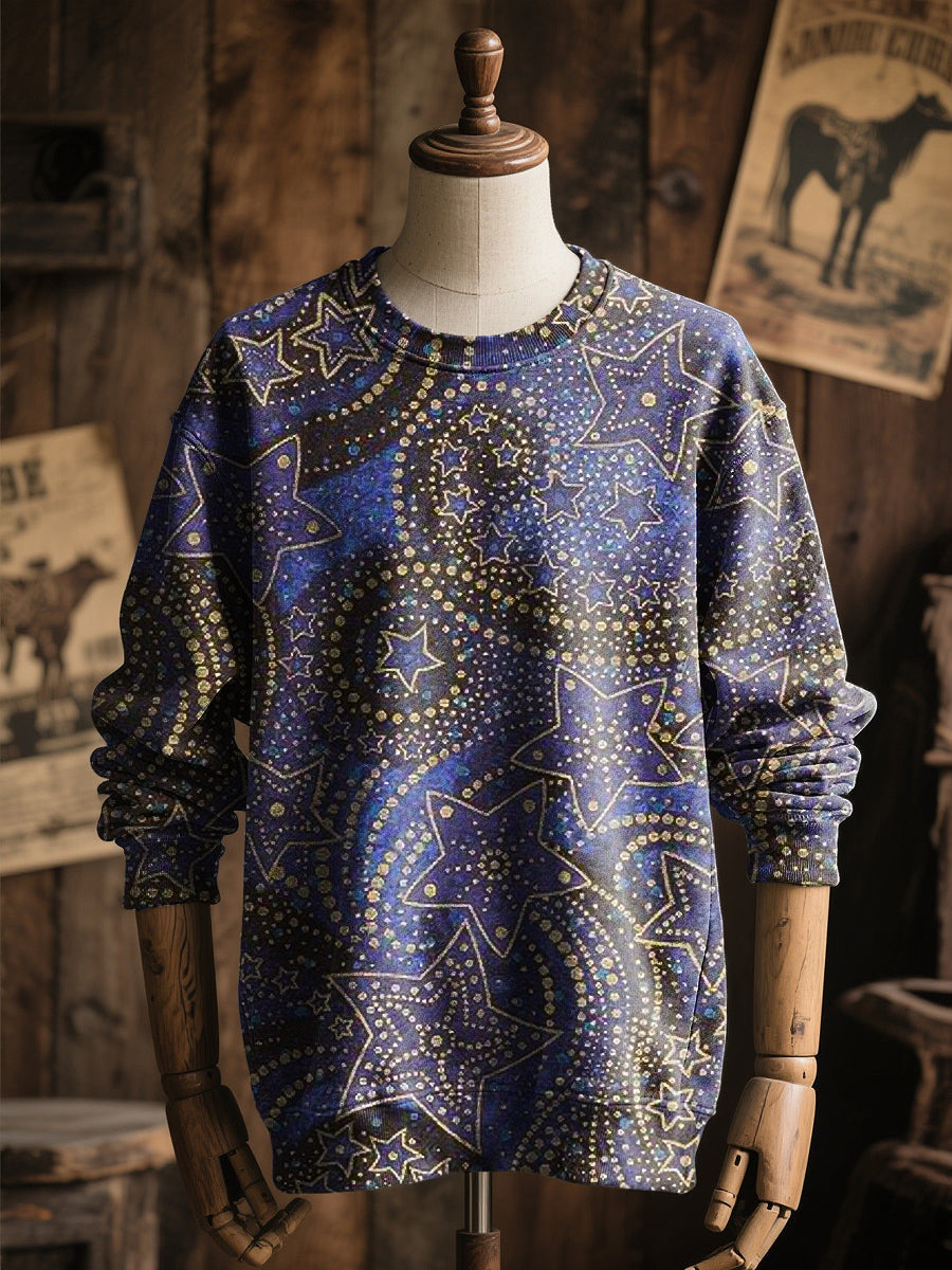 Retro Art Star Abstract Print Casual Pullover Sweatshirt