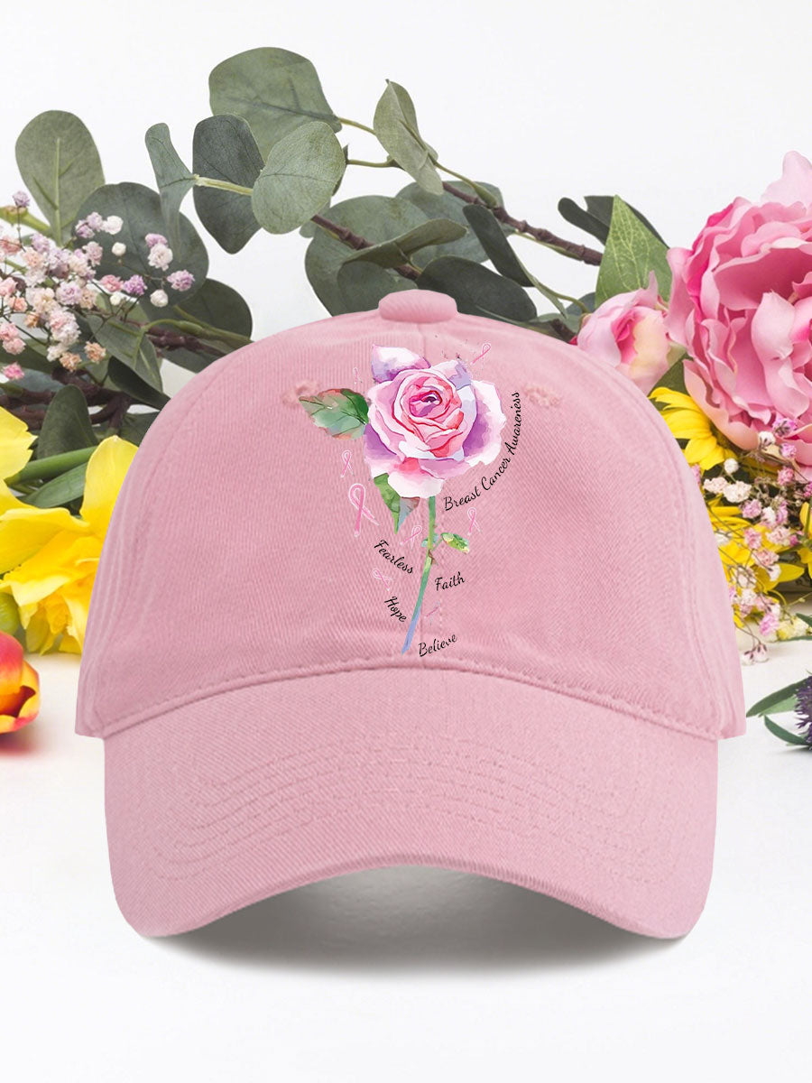 Pink rose breast cancer neutral hats