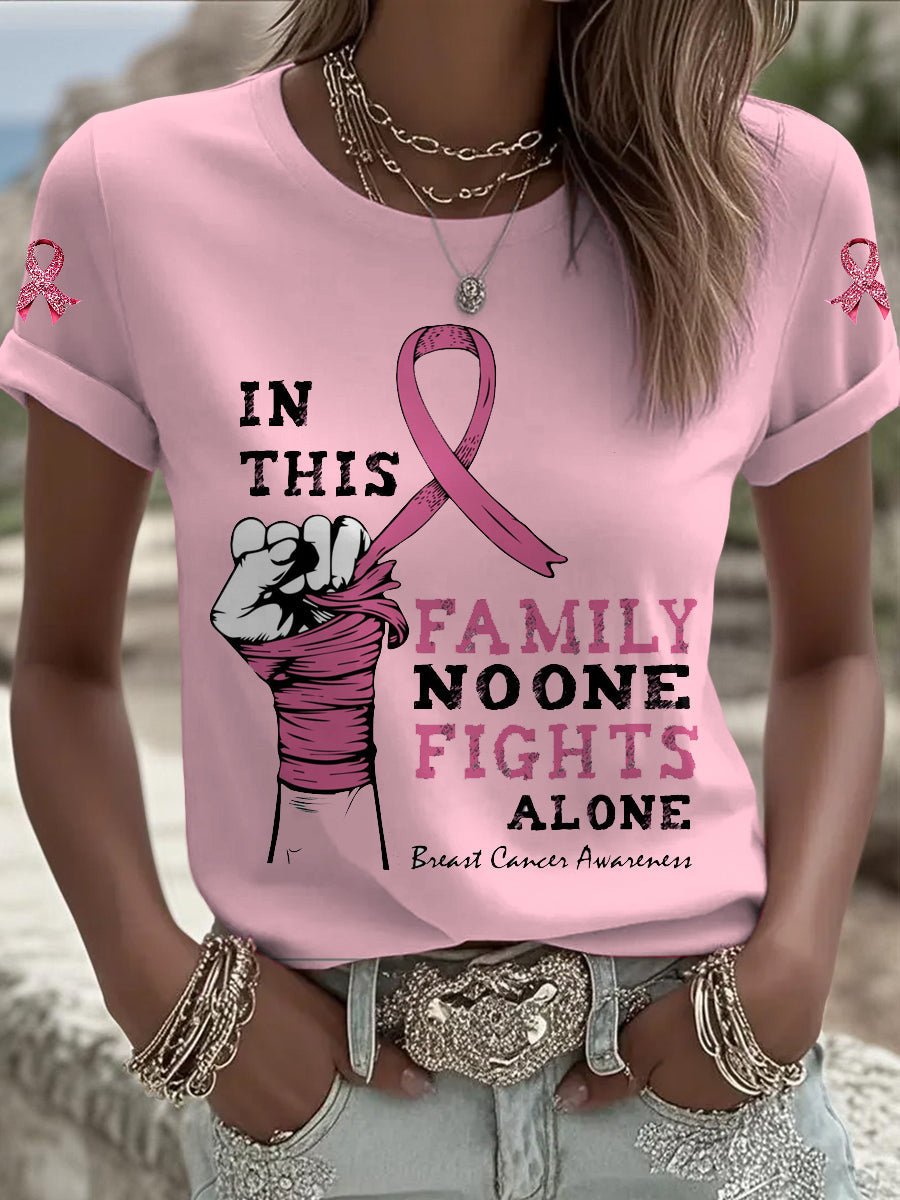 Women's Breast Cancer Printed Vintage Fashion Loose Short Sleeve T-Shirt