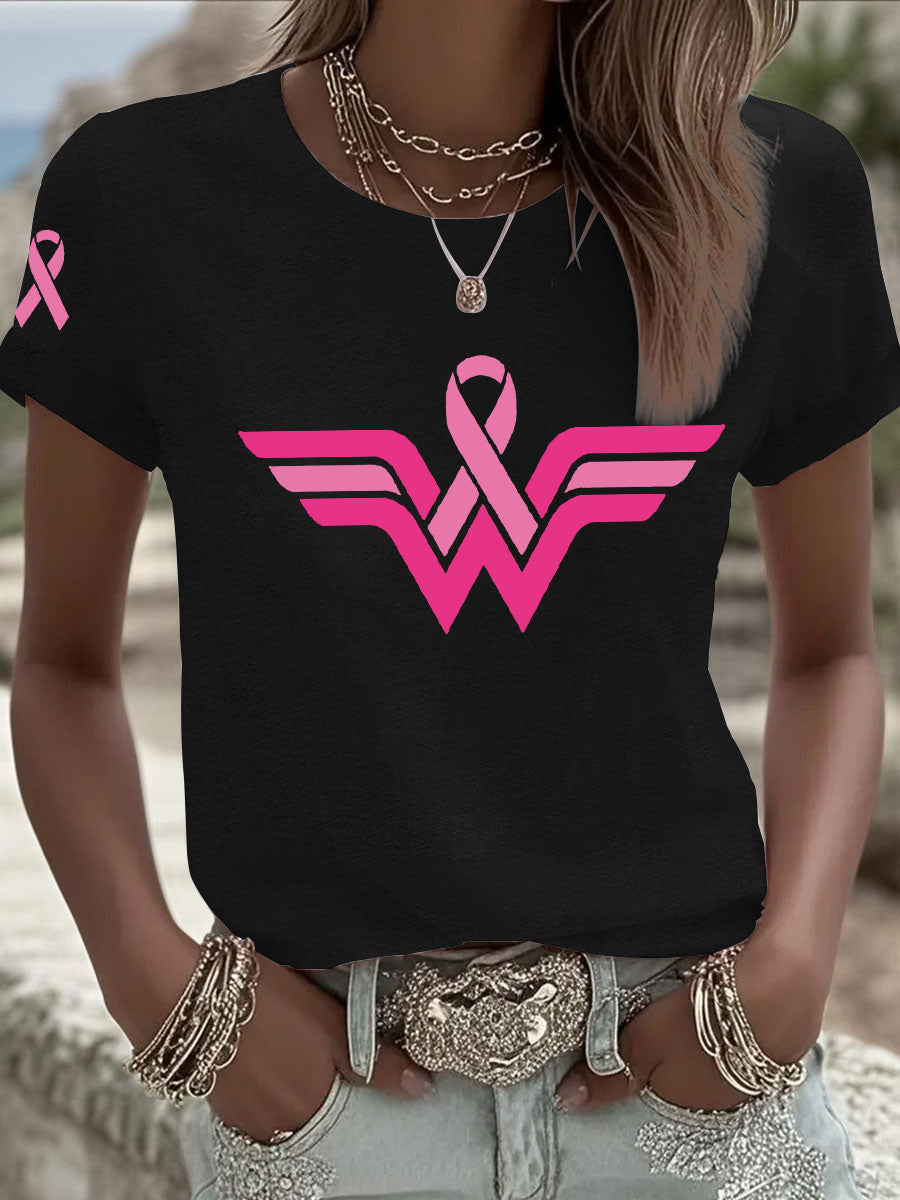 Women's Breast Cancer Awareness Pink Ribbon Short Sleeve T-Shirt