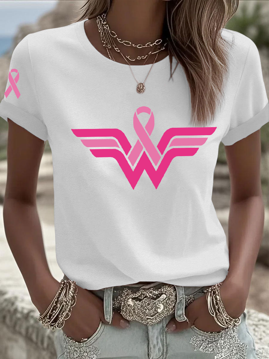 Women's Breast Cancer Awareness Pink Ribbon Short Sleeve T-Shirt