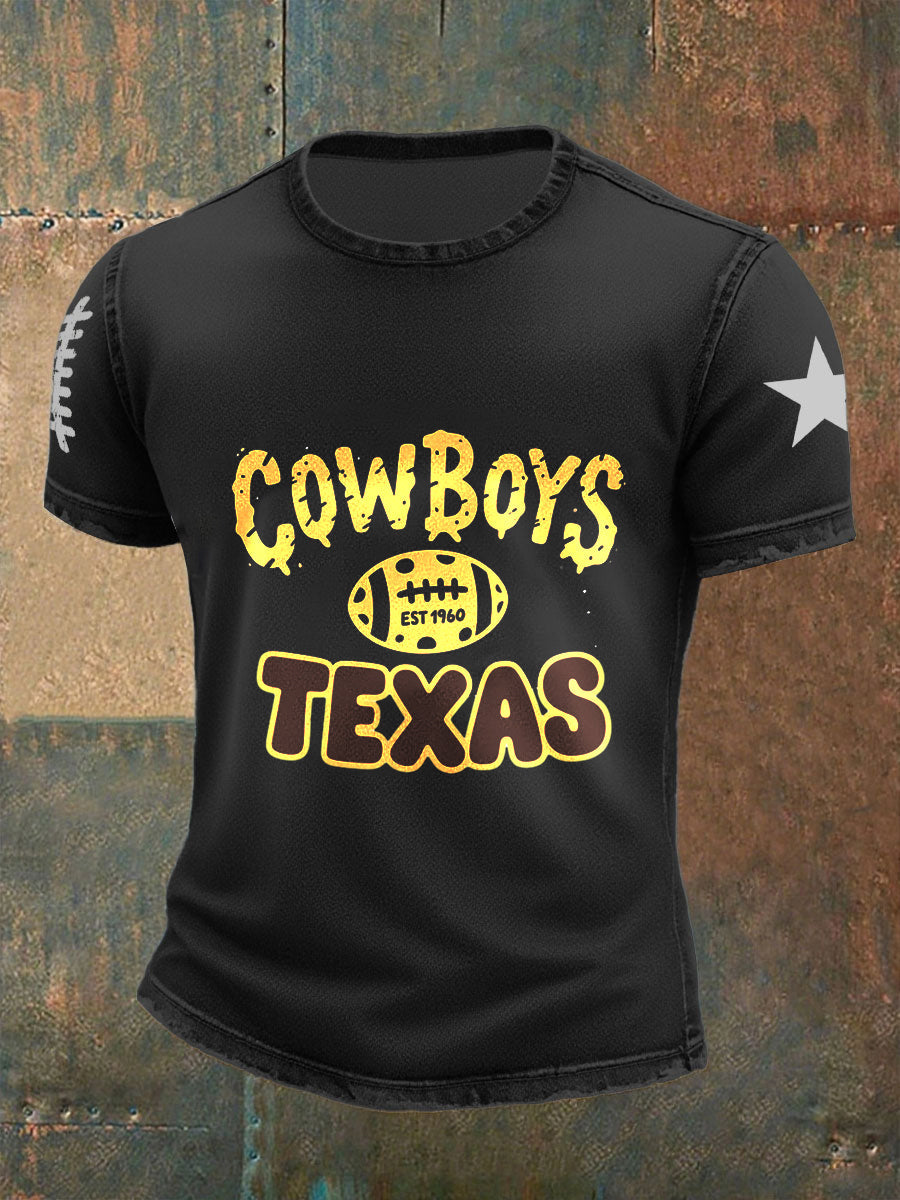 Retro American Football Print Casual Cotton Short Sleeve T-Shirt