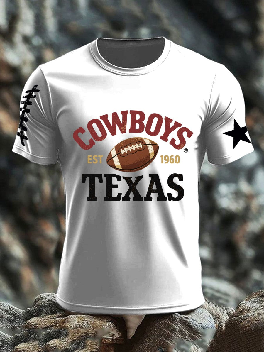Retro American Football Print Casual Cotton Short Sleeve T-Shirt