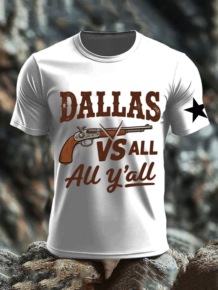 Retro American Football Print Casual Cotton Short Sleeve T-Shirt