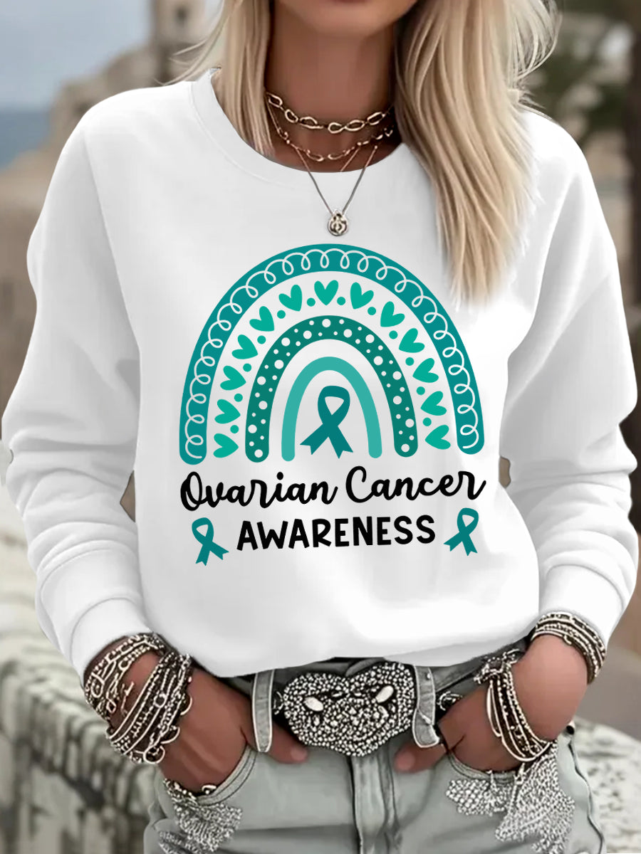 Women's Teal Ribbon Rainbow Print Ovarian Cancer Awareness Sweatshirt
