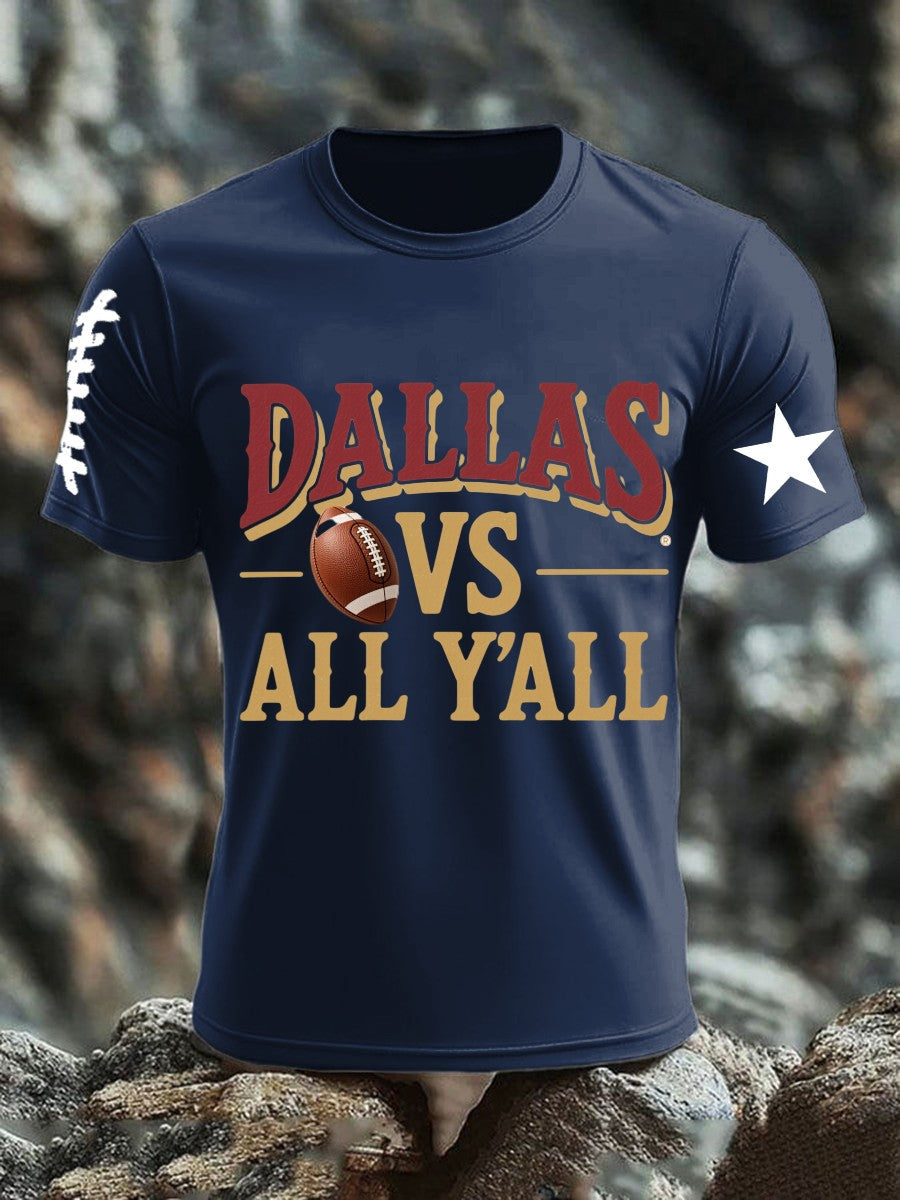 Retro American Football Print Casual Cotton Short Sleeve T-Shirt