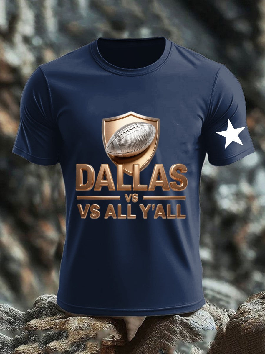 Retro American Football Print Casual Cotton Short Sleeve T-Shirt