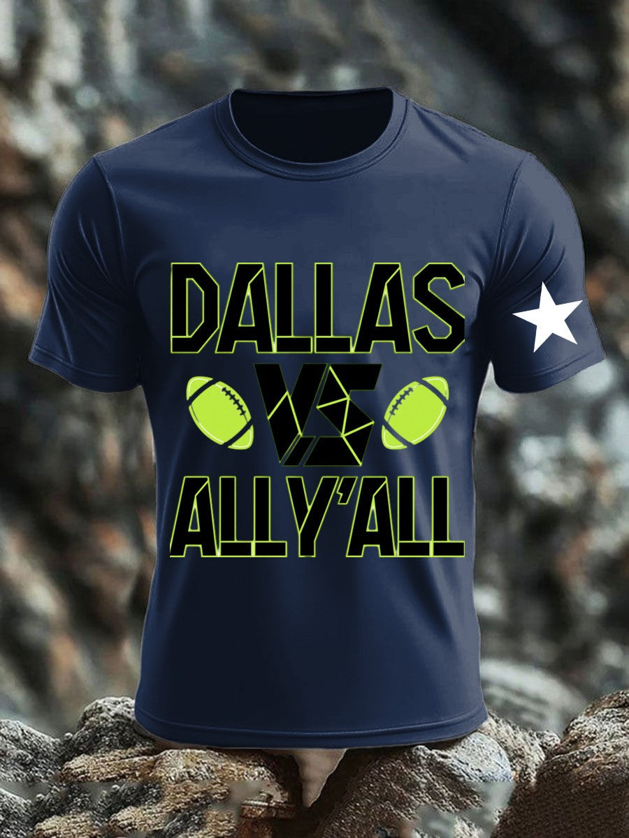 Retro American Football Print Casual Cotton Short Sleeve T-Shirt