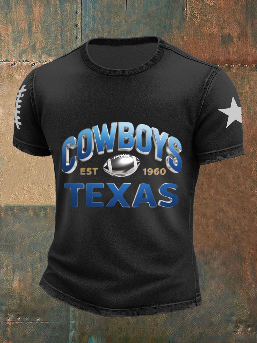 Retro American Football Print Casual Cotton Short Sleeve T-Shirt