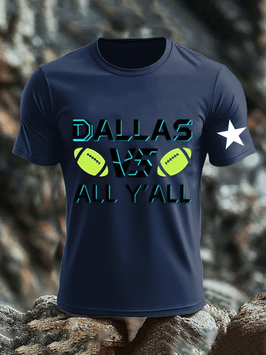 Retro American Football Print Casual Cotton Short Sleeve T-Shirt