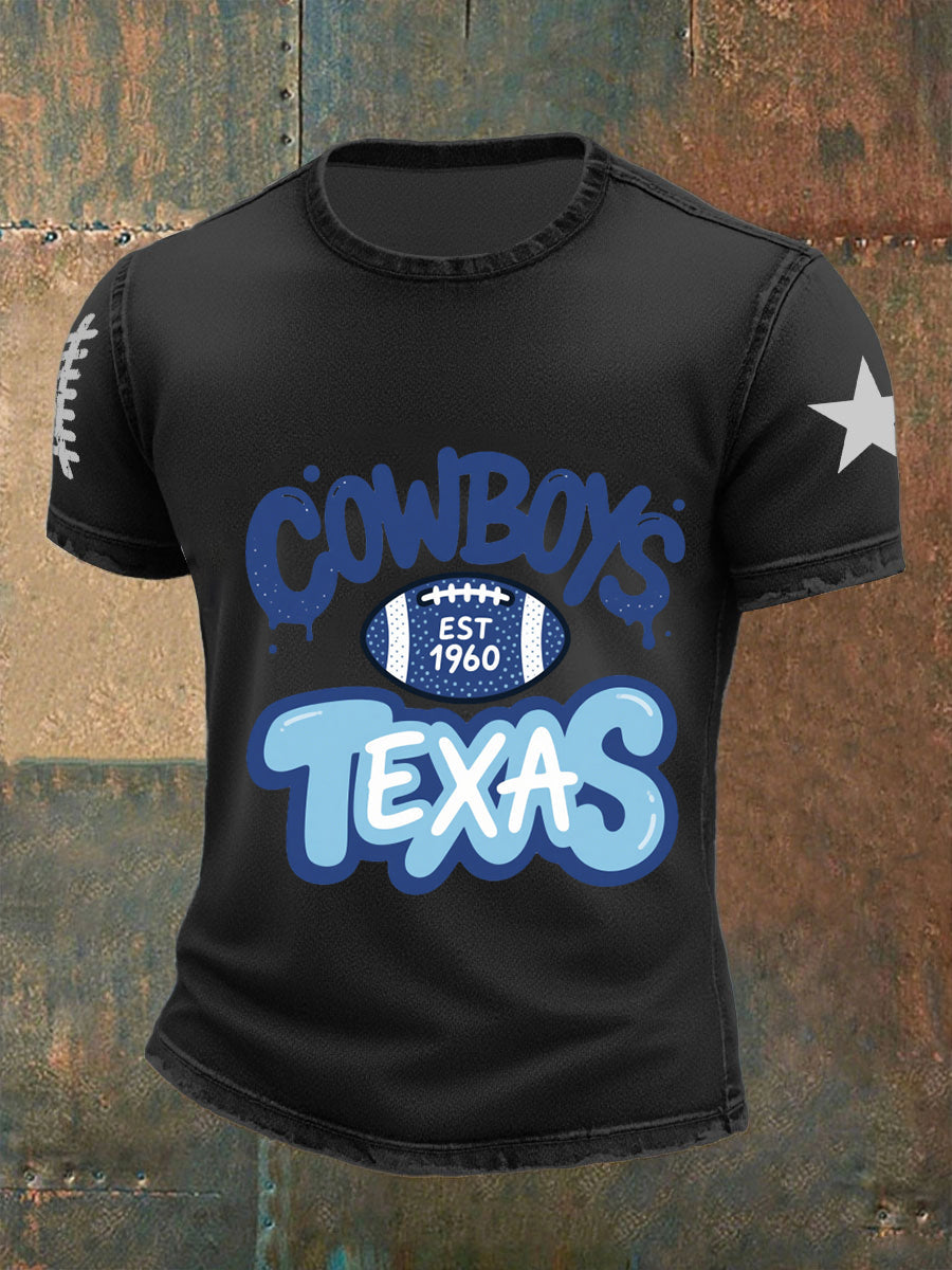 Retro American Football Print Casual Cotton Short Sleeve T-Shirt