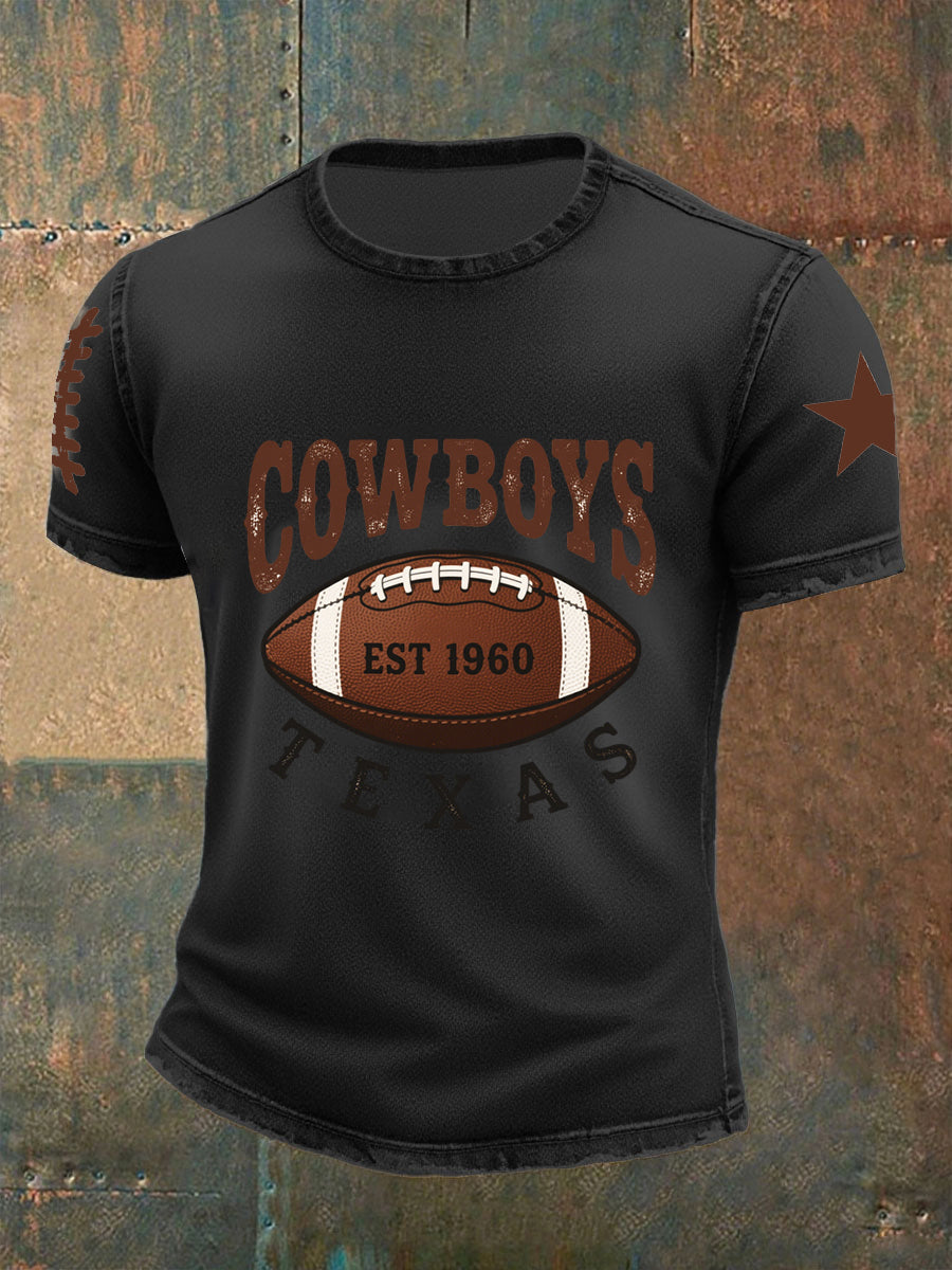 Retro American Football Print Casual Cotton Short Sleeve T-Shirt