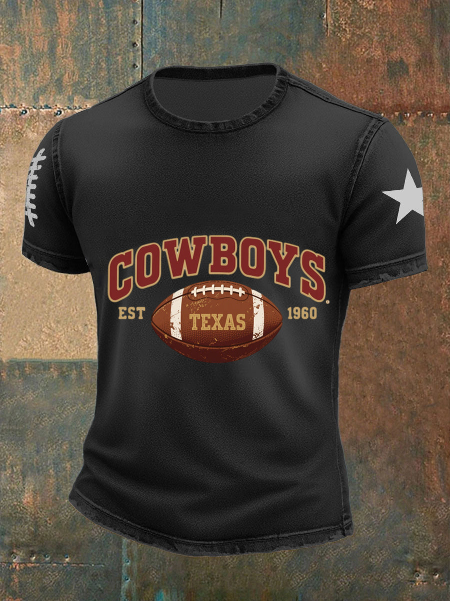 Retro American Football Print Casual Cotton Short Sleeve T-Shirt