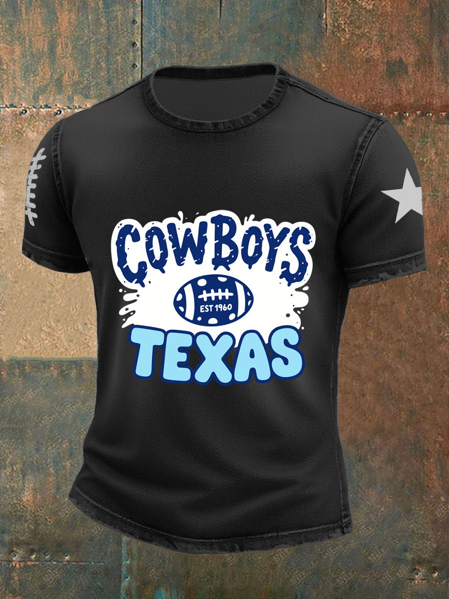 Retro American Football Print Casual Cotton Short Sleeve T-Shirt
