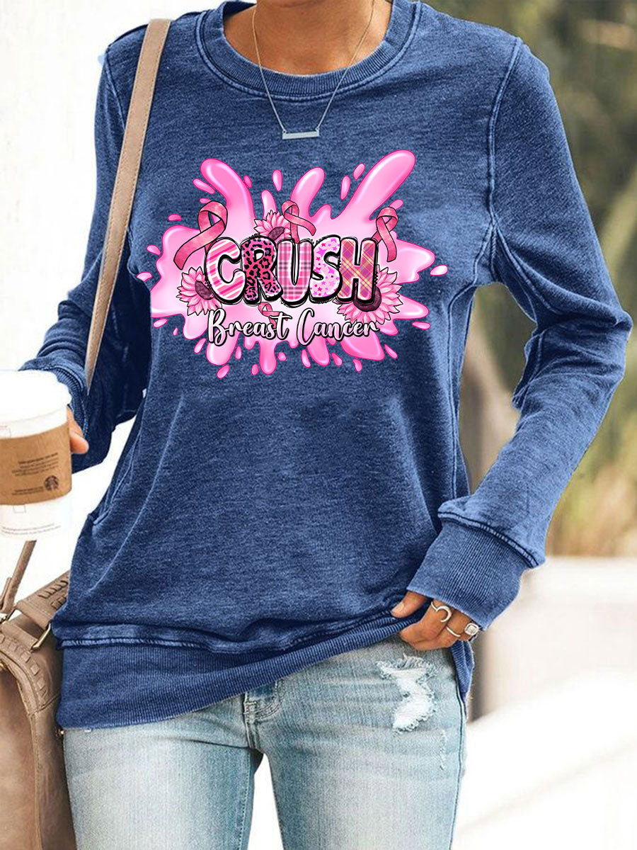 Women's Breast Cancer Awareness Pink Ribbon Print Casual Sweatshirt